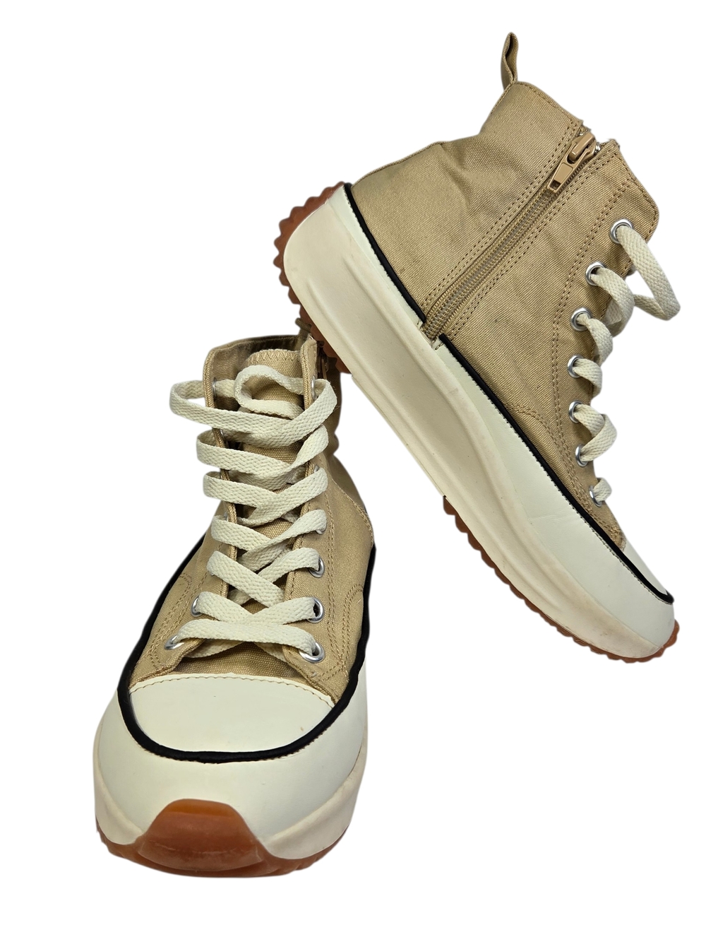 Mi.iM Tan Canvas High-Top Ankle Boots with Cream Soles